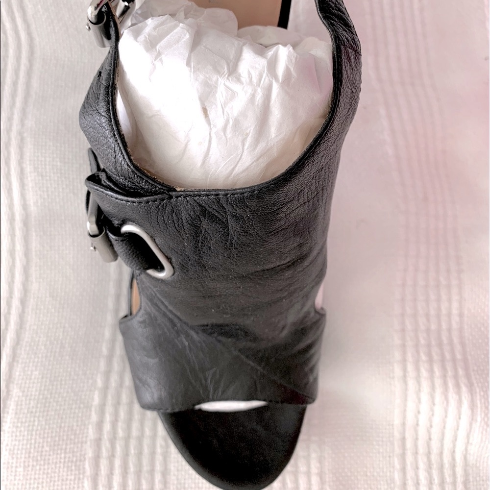 Nine West Black Leather Wedge 4” Heel. Size 7.5.